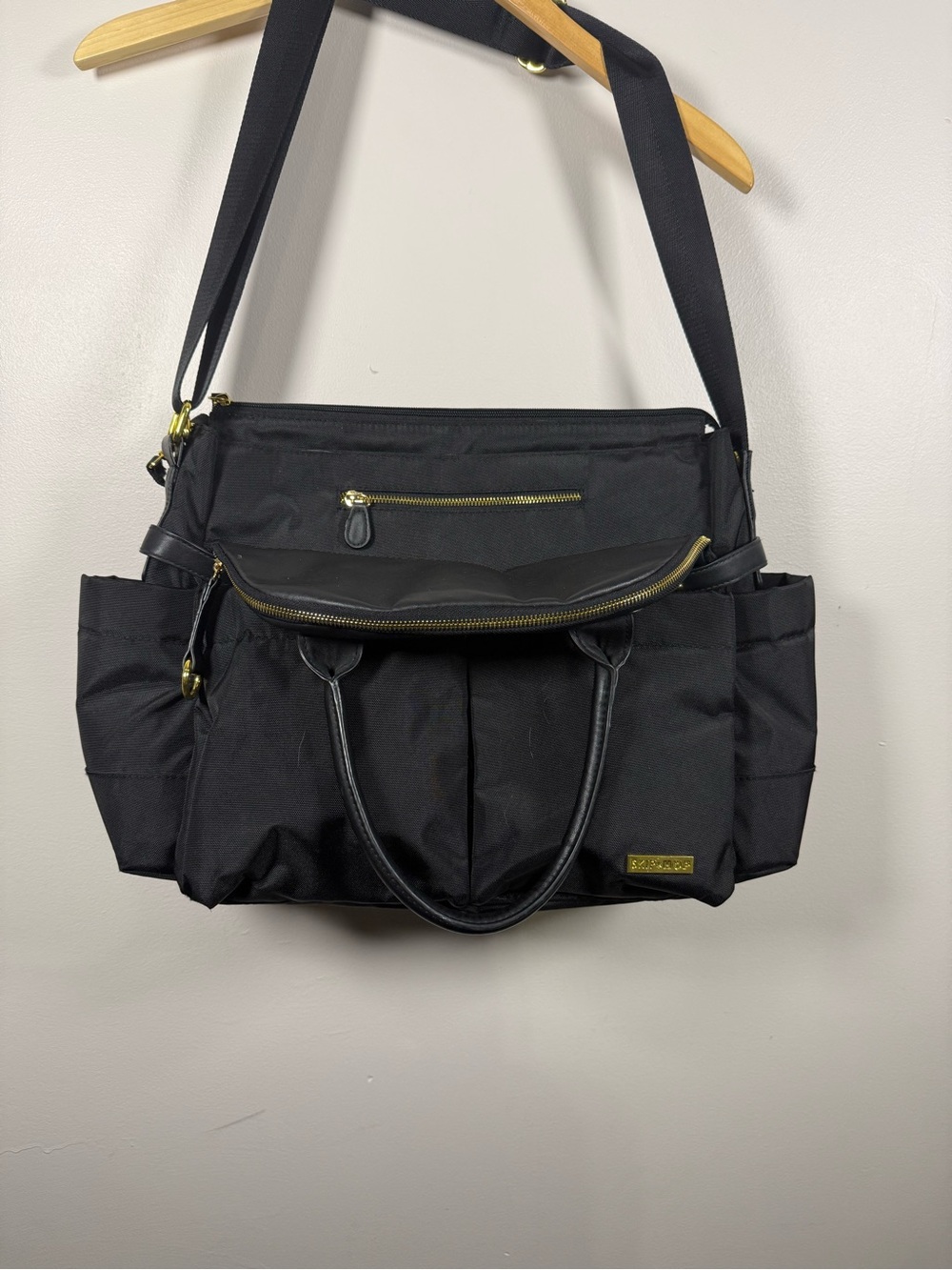 Skip Hop Black Convertible Baby Bag Tote with Gold Hardware